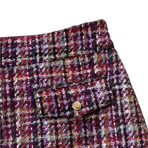 LOFT Classic Burgundy Multicolor Tweed Mini Skirt Size 8 NWT Gold Button - Picture 4 of 7